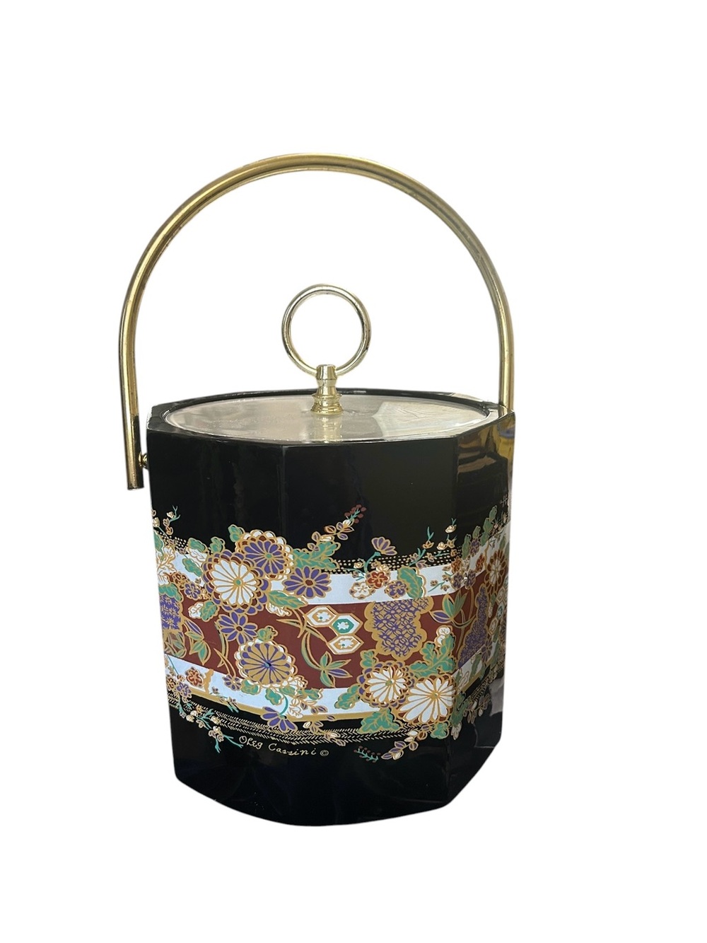 Vintage 1970s Oleg Cassini octagonal Chinoiserie Ice Bucket Shelton-Ware Towle